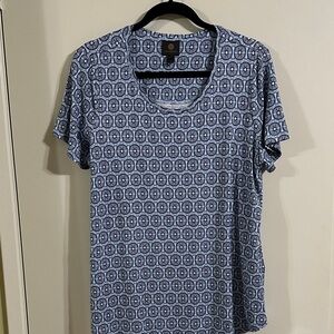 JM Collection Blue Patterned Blouse